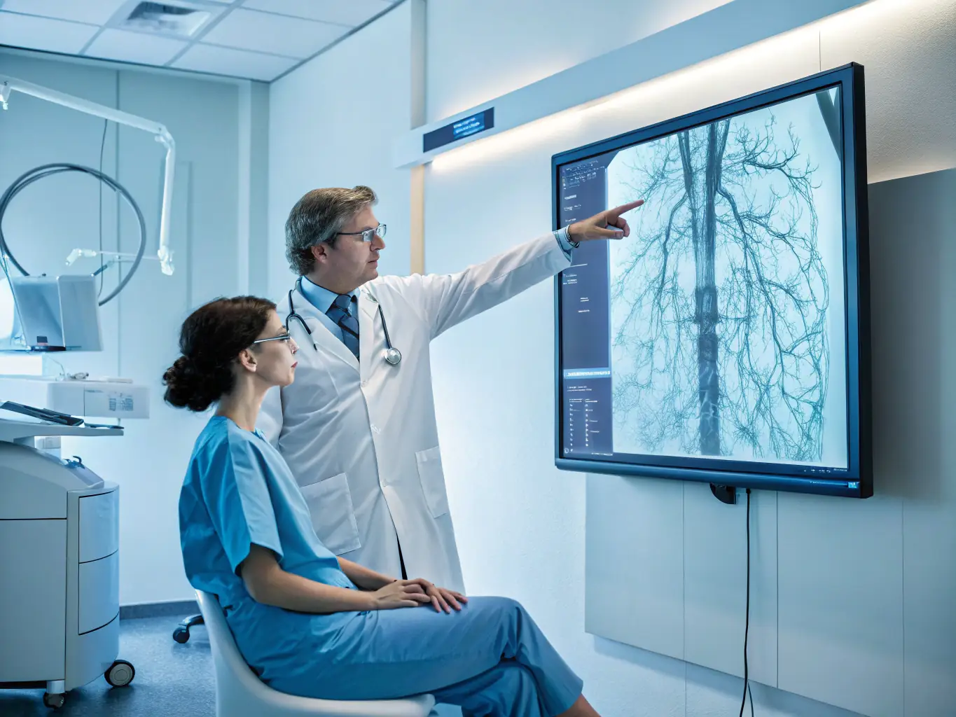 A stressed doctor in a hospital hallway, looking overwhelmed and exhausted, symbolizing the pressures faced by healthcare professionals.